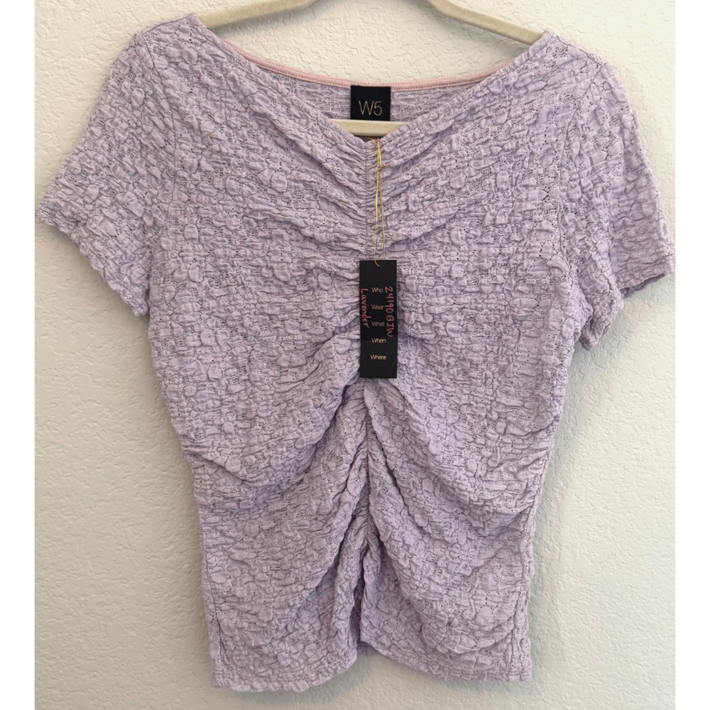 W5 Lavender Ruched Textured Short Sleeve Top Women’s Size M – Sample Piece - NWT